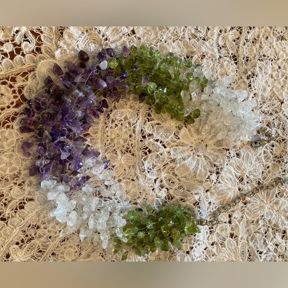 Gemstone 12 strand Gemstone Necklace. Peridot Amethyst Crystal Quartz 17” GORG! - Picture 8 of 8